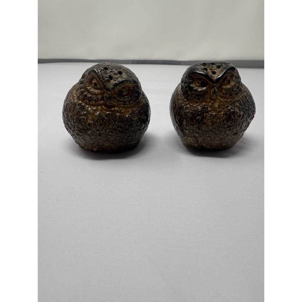Vintage Ceramic Owl Salt And Pepper Shakers Brown Speckled Japan Retro